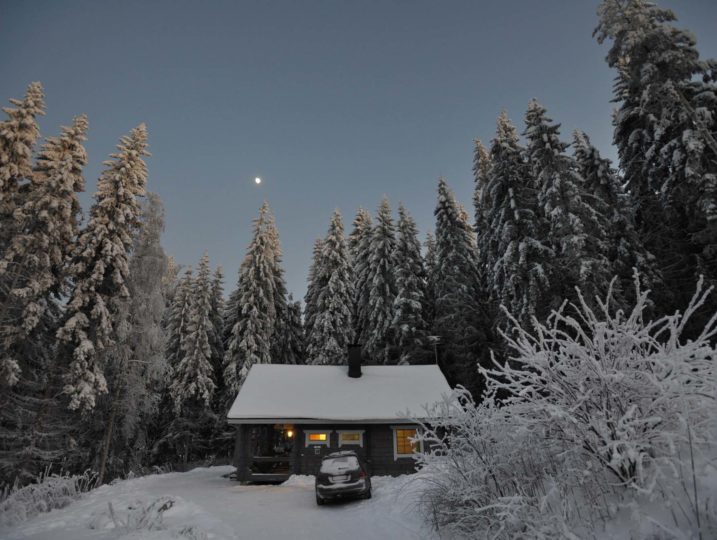 Talvinen metsä ja kuunvalo Kanta-Hämeessä.