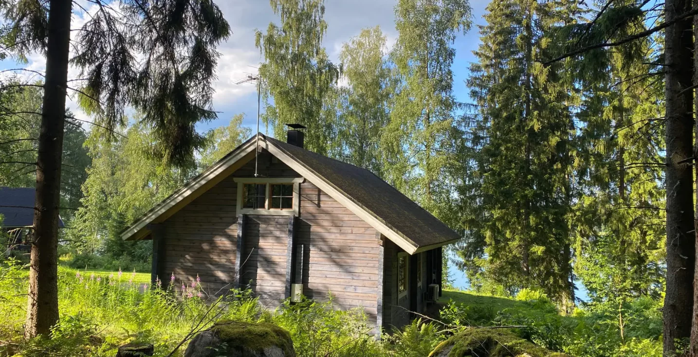 Mustikka hirsimökki järvenrannalla Hauholla Leppäniemessä