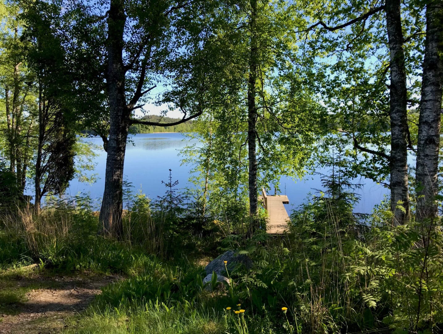Luonnonpolku johdattaa Varpu-mökin laiturille.